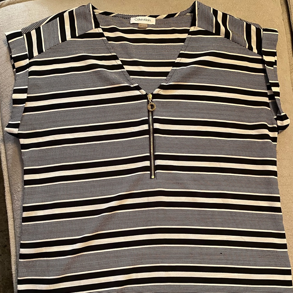 Calvin Klein Striped V-Neck Blouse